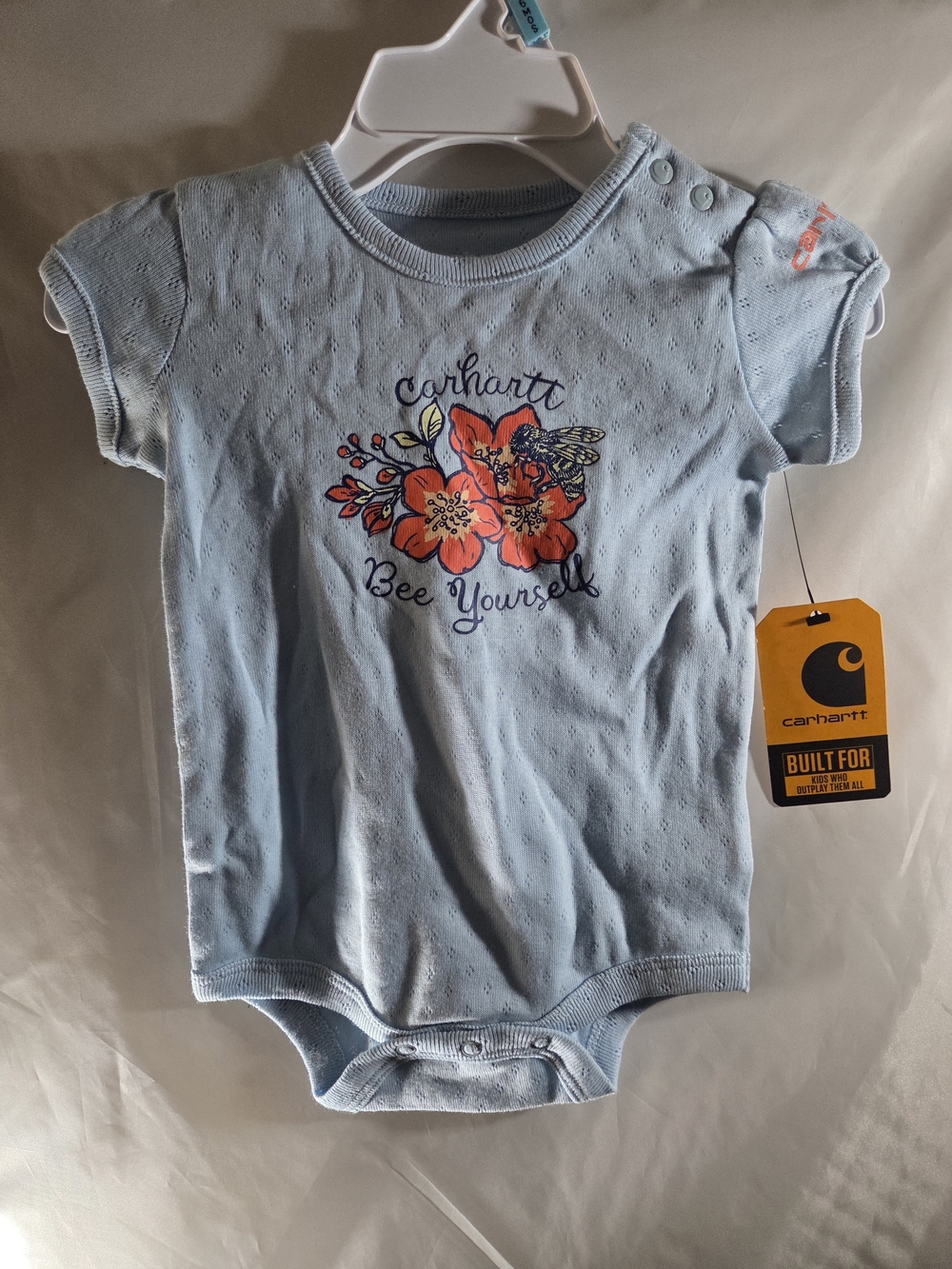 Carhartt Baby Blue 'Bee Yourself' Floral Short-Sleeve Bodysuit